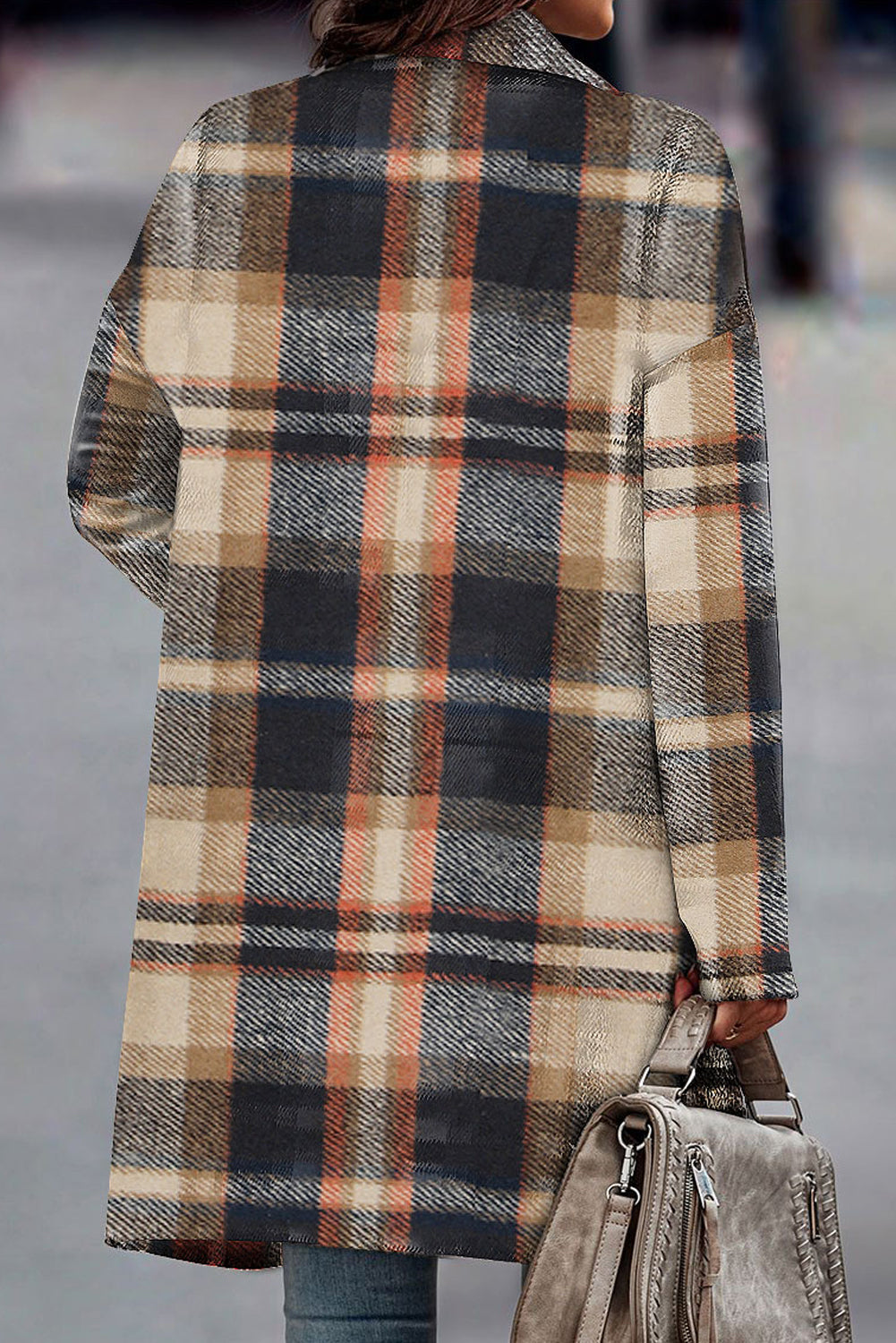 Khaki Plaid Button Up Lapel Jacket Outerwear JT's Designer Fashion