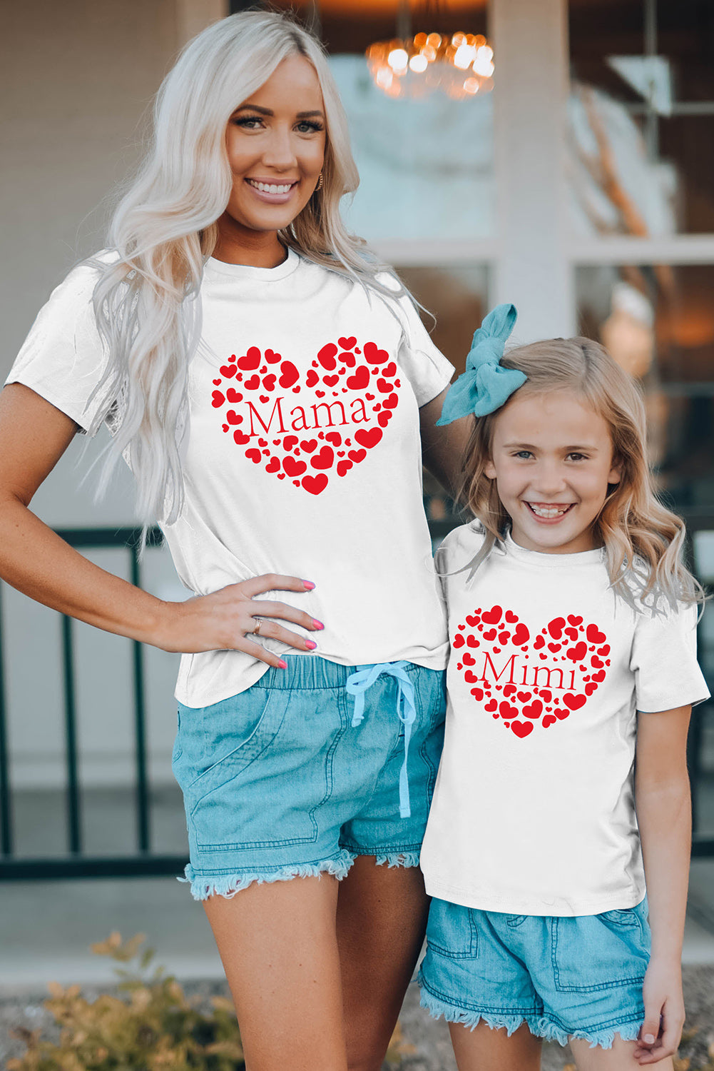 White Daughter and Me Mama Heart Print Short Sleeve T Shirt Family T-shirts JT's Designer Fashion