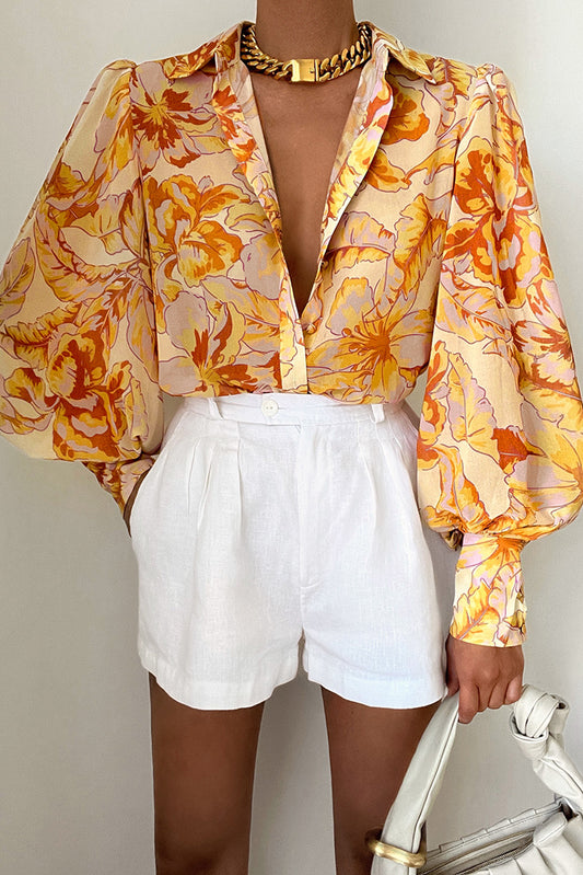 Yellow Floral Chic Bishop Sleeve Blouse Blouses & Shirts JT's Designer Fashion