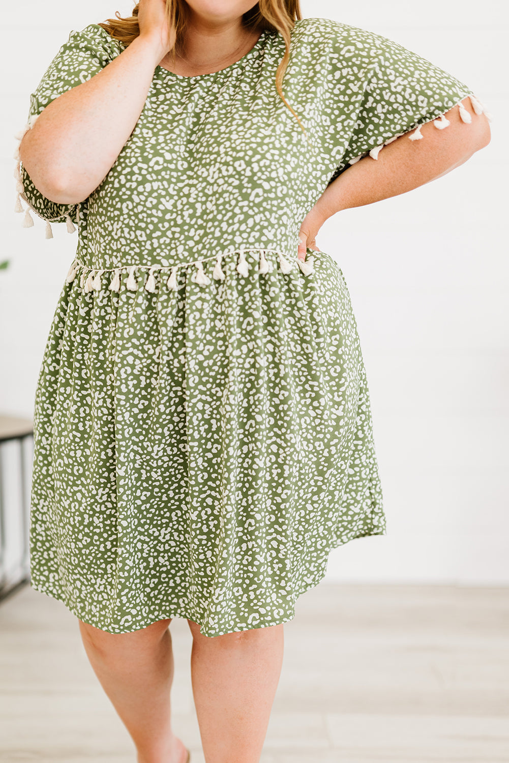 Green Plus size Leopard Tassel Dress Plus Size Dresses JT's Designer Fashion