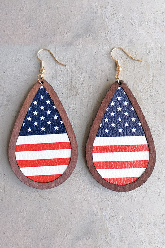 Blue Wood Frame Leather Flag Earrings Jewelry JT's Designer Fashion
