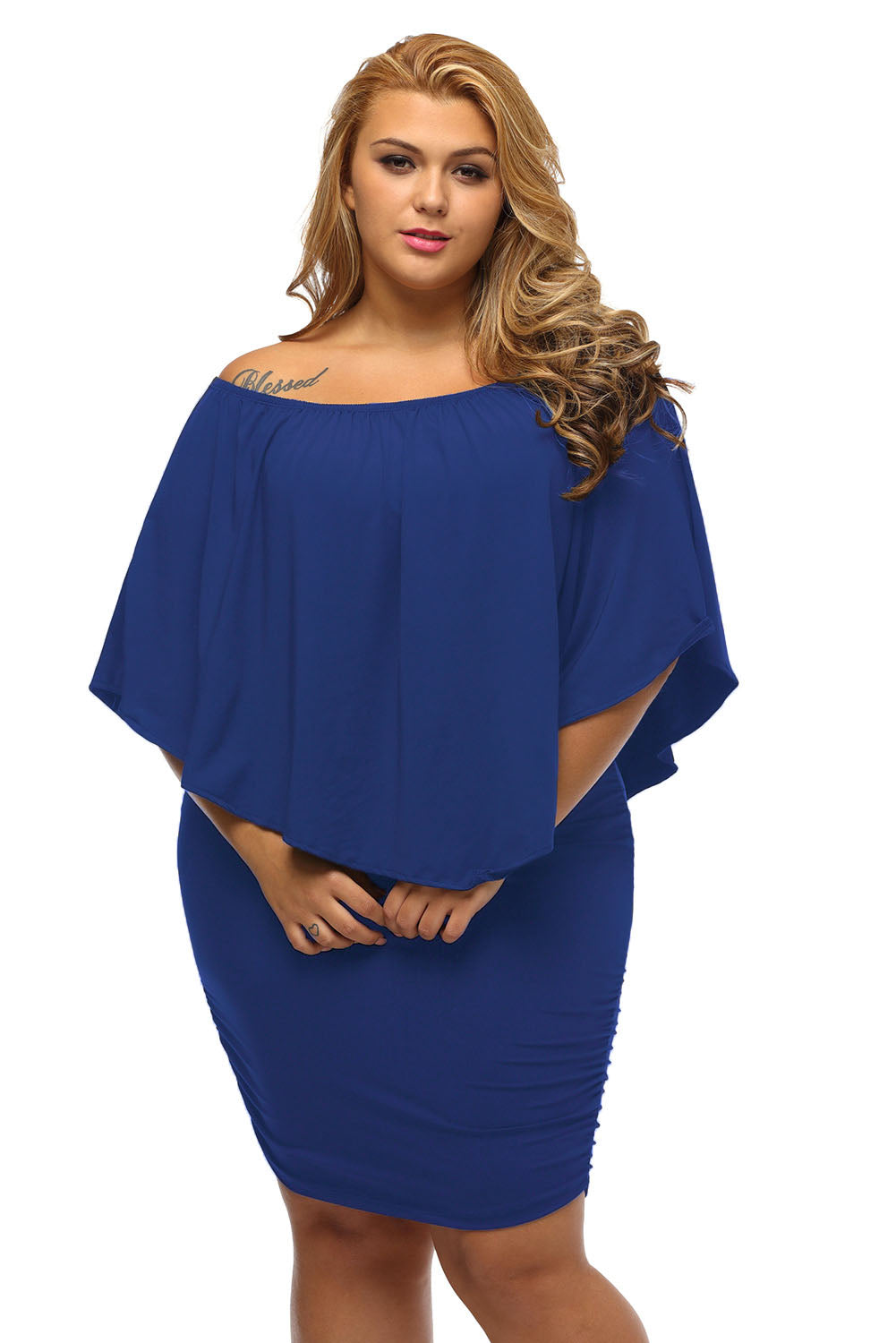 Plus Size Multiple Dressing Layered Blue Mini Poncho Dress Plus Size Dresses JT's Designer Fashion