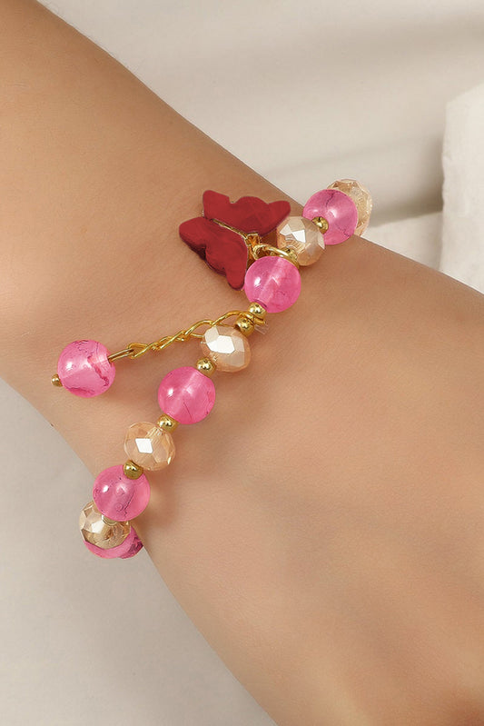 Barbie Style Pink Crystal Butterfly Beading Bracelet Jewelry JT's Designer Fashion