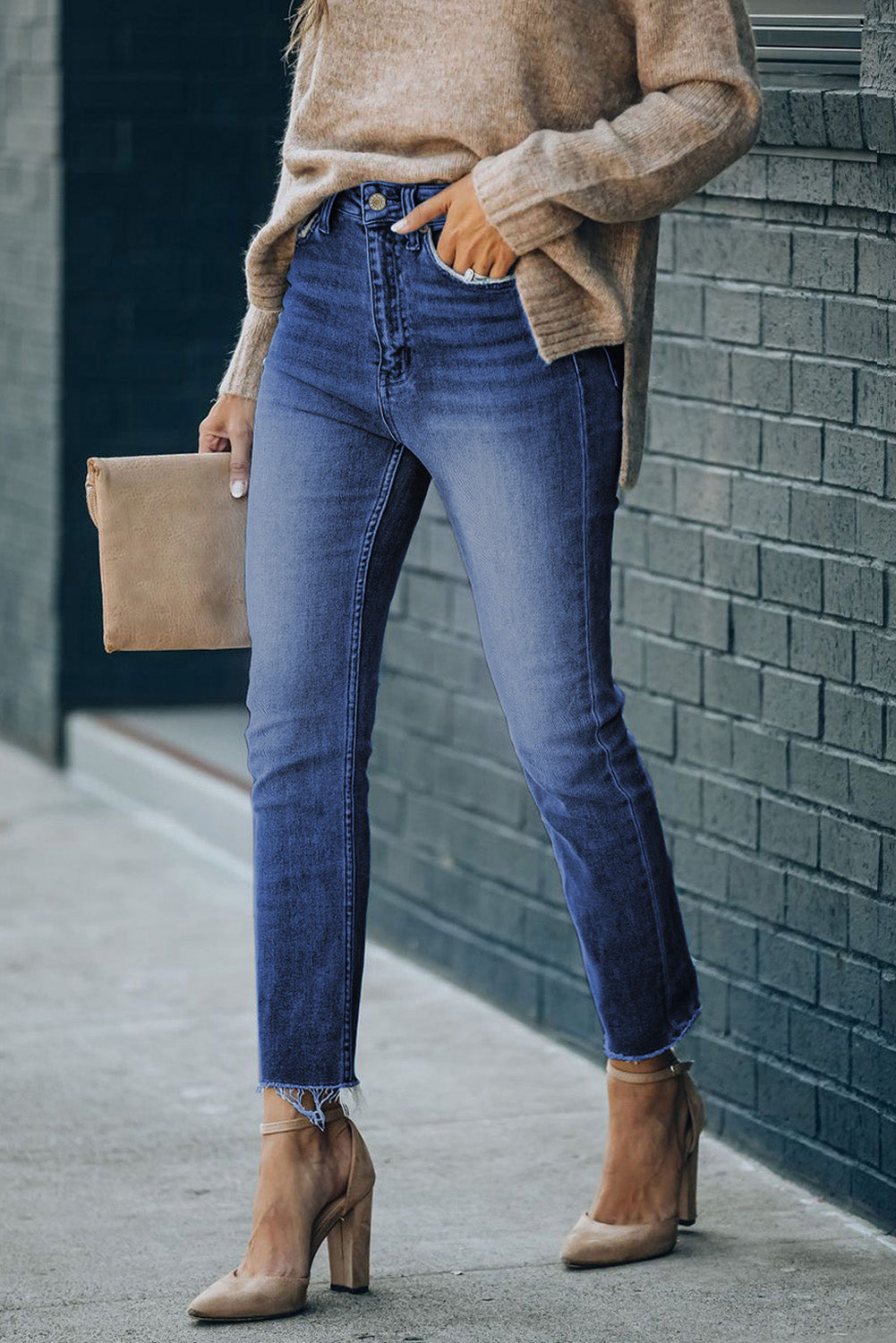 Blue High Waist Ankle-Length Skinny Jeans Jeans JT's Designer Fashion