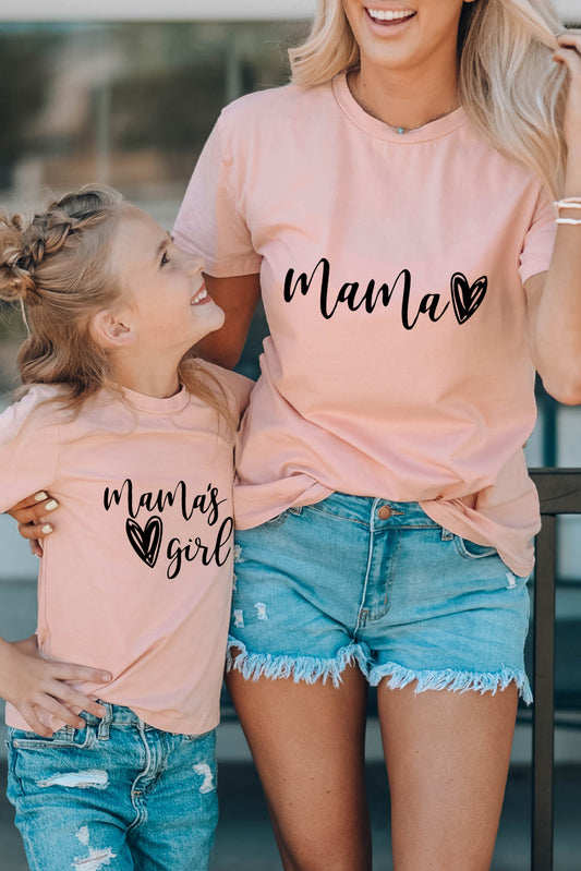 Pink Family Matching Mama Heart Shape Printed Short Sleeve T Shirt Pink 95%Cotton+5%Elastane Family T-shirts JT's Designer Fashion