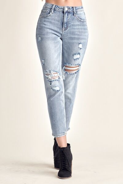 RISEN Distressed Slim Cropped Jeans MEDIUM Jeans JT's Designer Fashion