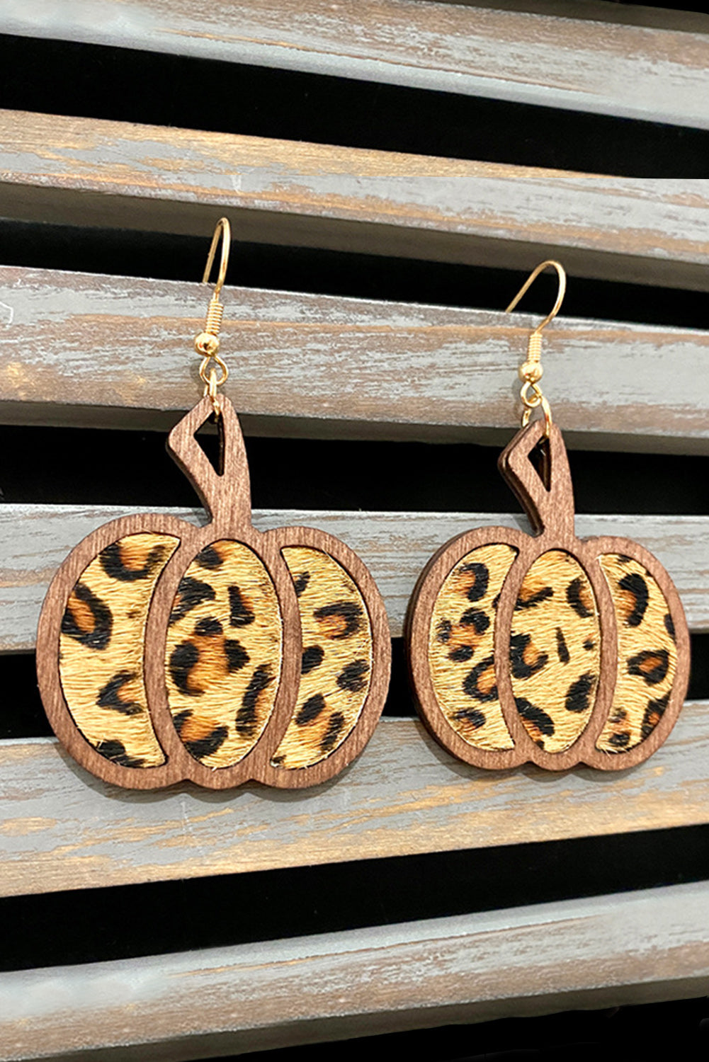 Brown Animal Print Pumpkin Shape Drop Earrings Jewelry JT's Designer Fashion