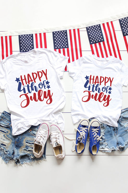White HAPPY 4th OF JULY Printed Family Matching Kid's Graphic Tee White 95%Polyester+5%Elastane Family T-shirts JT's Designer Fashion
