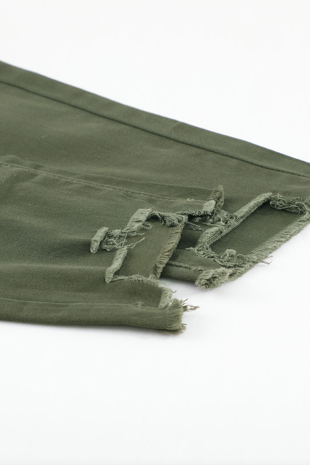 Green Plain High Waist Buttons Frayed Cropped Denim Jeans Jeans JT's Designer Fashion