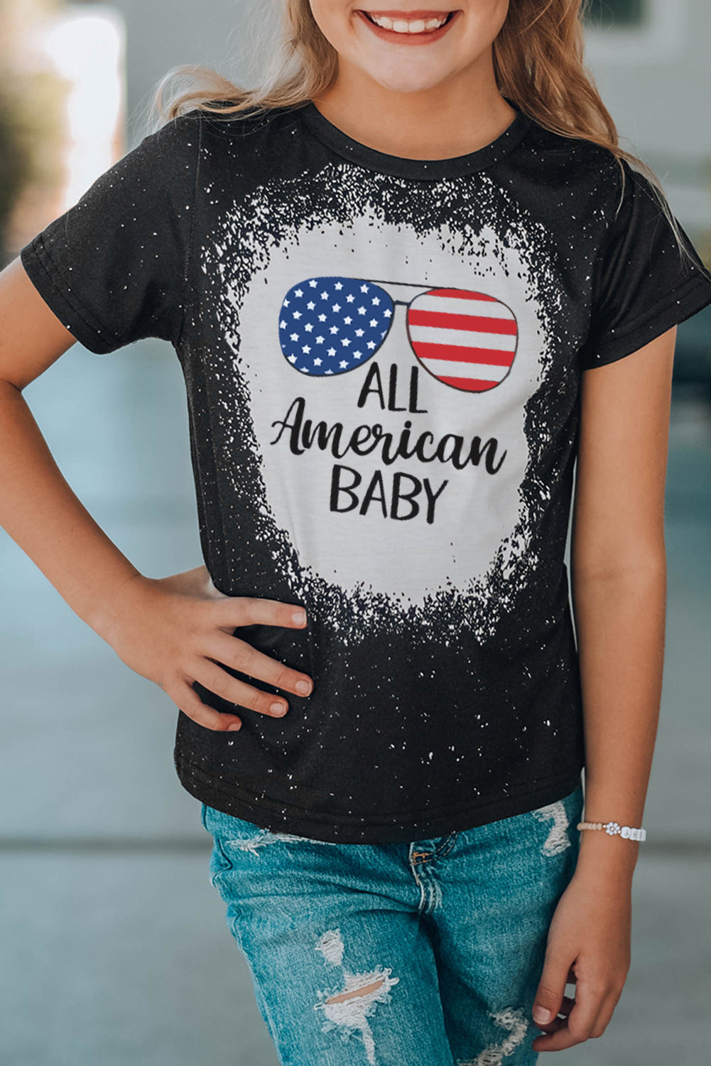 Black All American Baby Flag Pattern Printed Family Matching Girl's T Shirt Black 95%Polyester+5%Elastane Family T-shirts JT's Designer Fashion