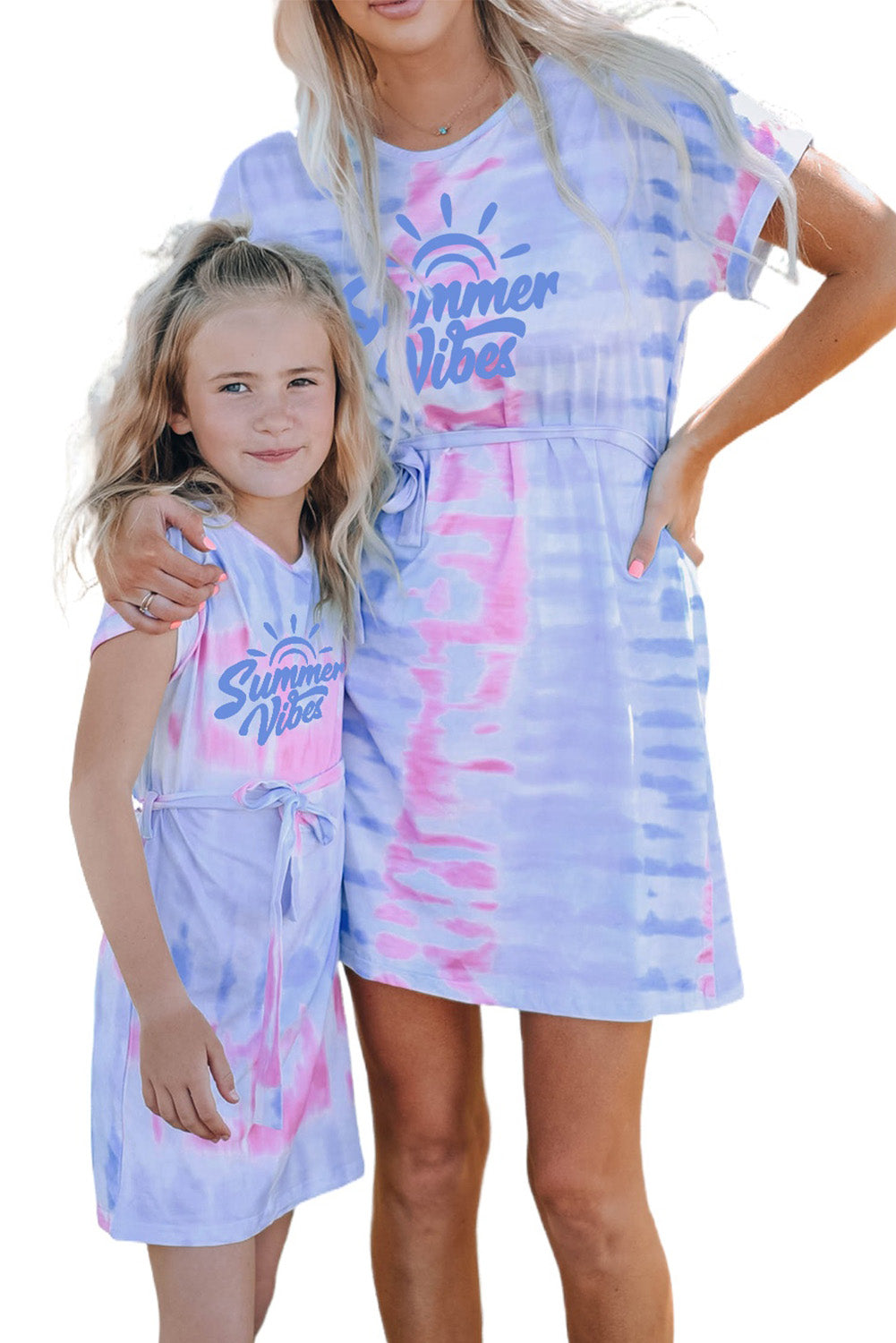 Multicolor Parent-child Matching Letter Tie Dye Print Short Sleeve Girl's Dress Family Dress JT's Designer Fashion