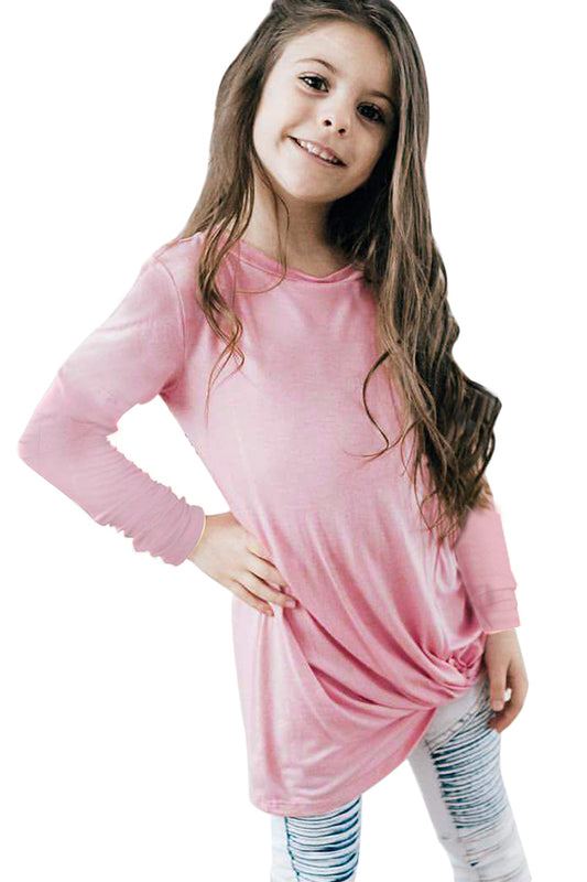 Pink Twist Knot Detail Long Sleeve Girl’s Top Girls Tops JT's Designer Fashion