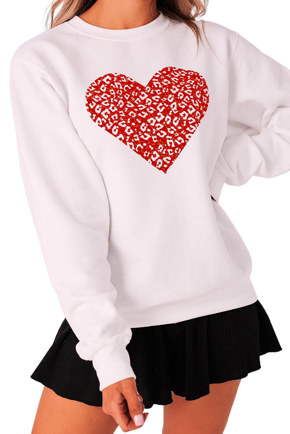 Beige Valentine's Day Heart Graphic Pullover Sweatshirt Graphic Sweatshirts JT's Designer Fashion