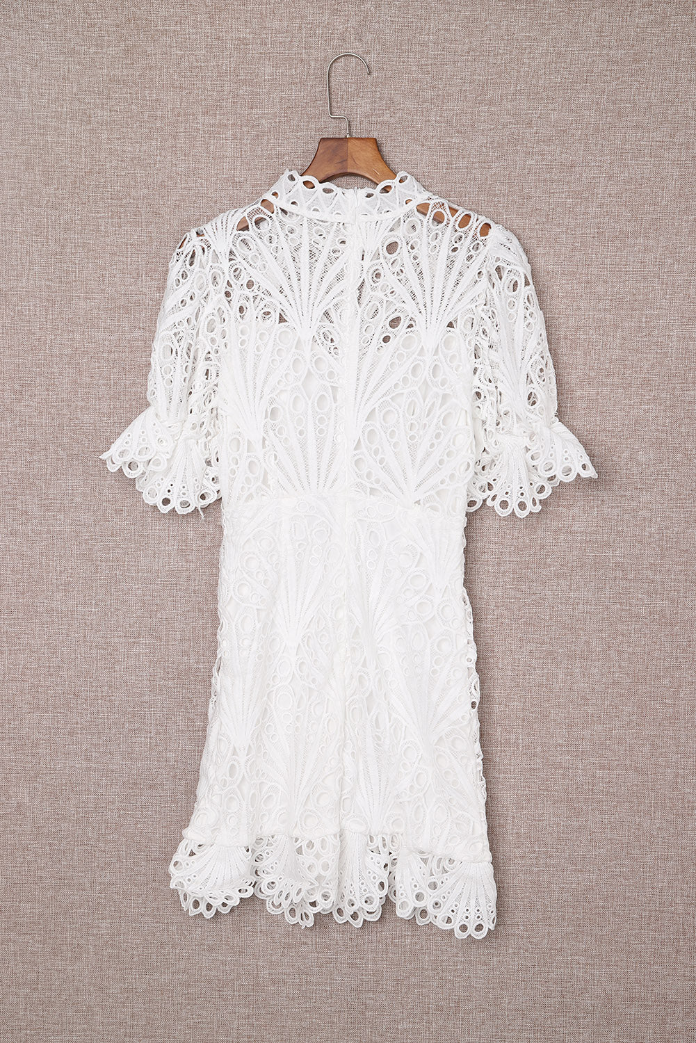 White Puff Sleeve Crochet Lace Mini Dress Mini Dresses JT's Designer Fashion