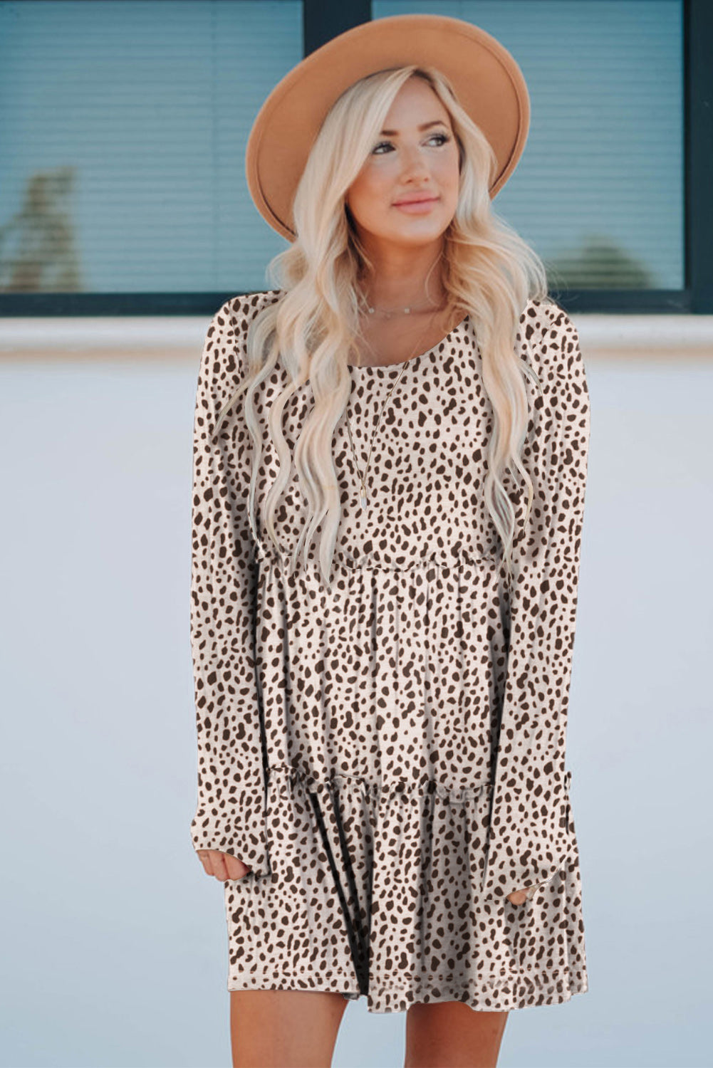 Leopard Animal Print Tiered Long Sleeve Dress Dresses JT's Designer Fashion