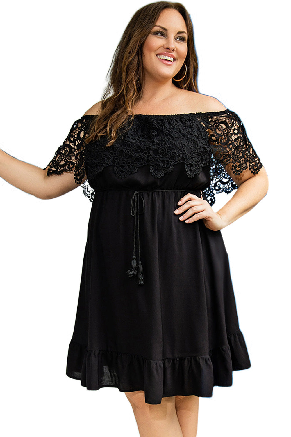 Black Off-the-shoulder Lace Sleeves Plus size Dress Plus Size Dresses JT's Designer Fashion
