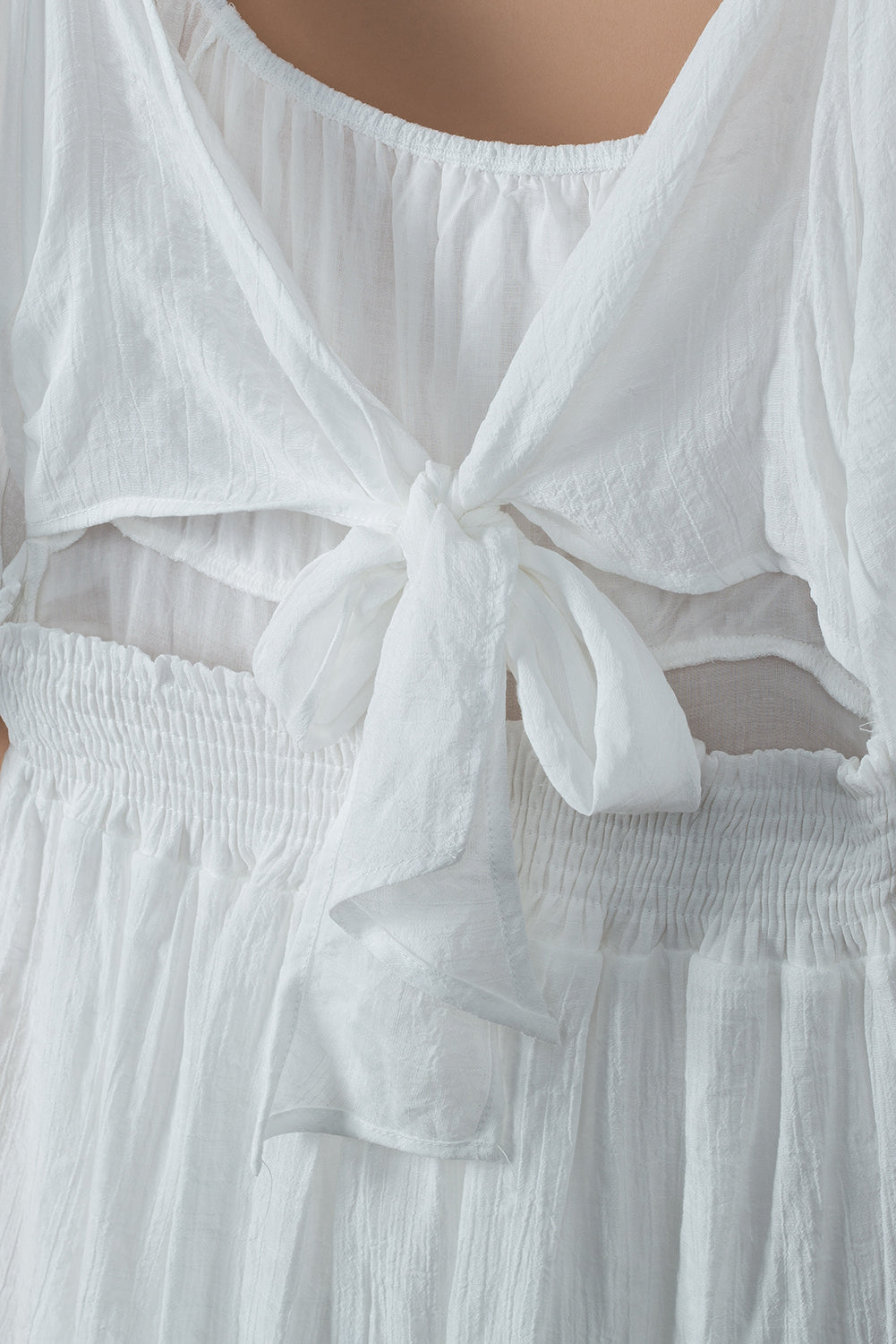 White Bow Knot Square Neck Ruffled High Waist Mini Dress Mini Dresses JT's Designer Fashion