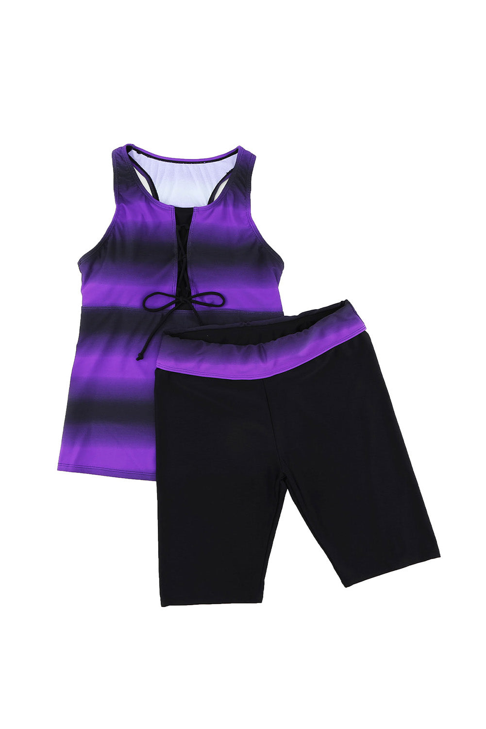Purple Black Ombre Print Racerback Tankini Swimsuit Tankinis JT's Designer Fashion