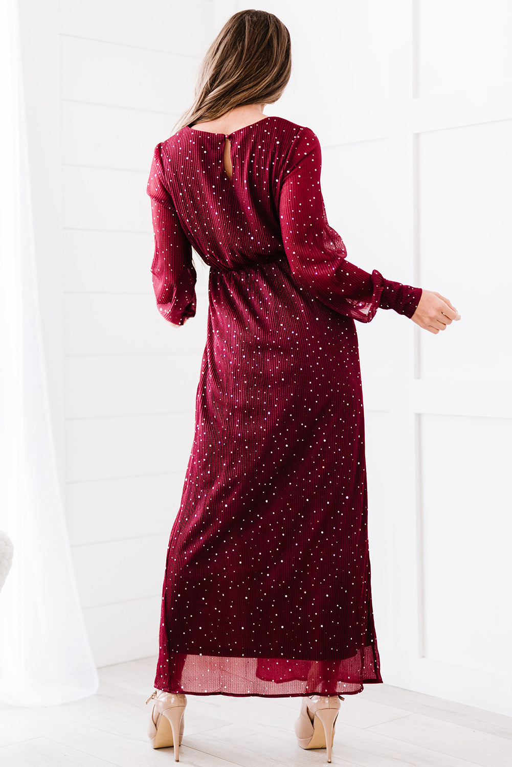 Red Side Split Rhinestone V Neck Maxi Dress Maxi Dresses JT's Designer Fashion