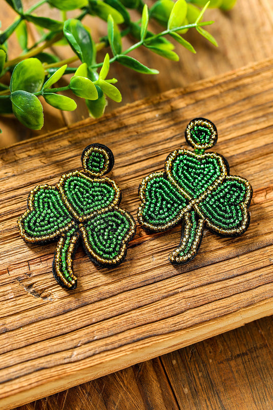 Green Rice Bead Clover St. Patricks Day Earrings Jewelry JT's Designer Fashion