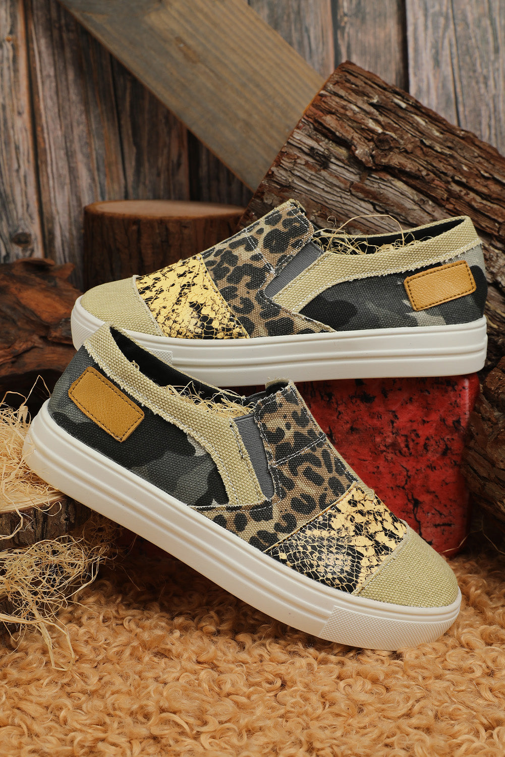 Brown Animal Print Camouflage Patchwork Shoes Women's Shoes JT's Designer Fashion