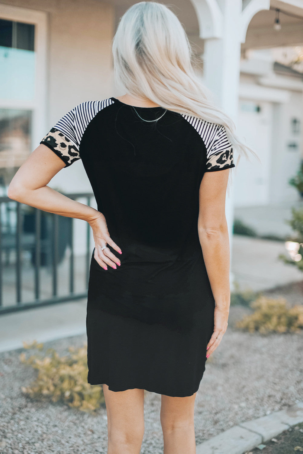 Black Little Girl Mini Print Striped Leopard Sleeve T Shirt Dress with Twist Family Dress JT's Designer Fashion