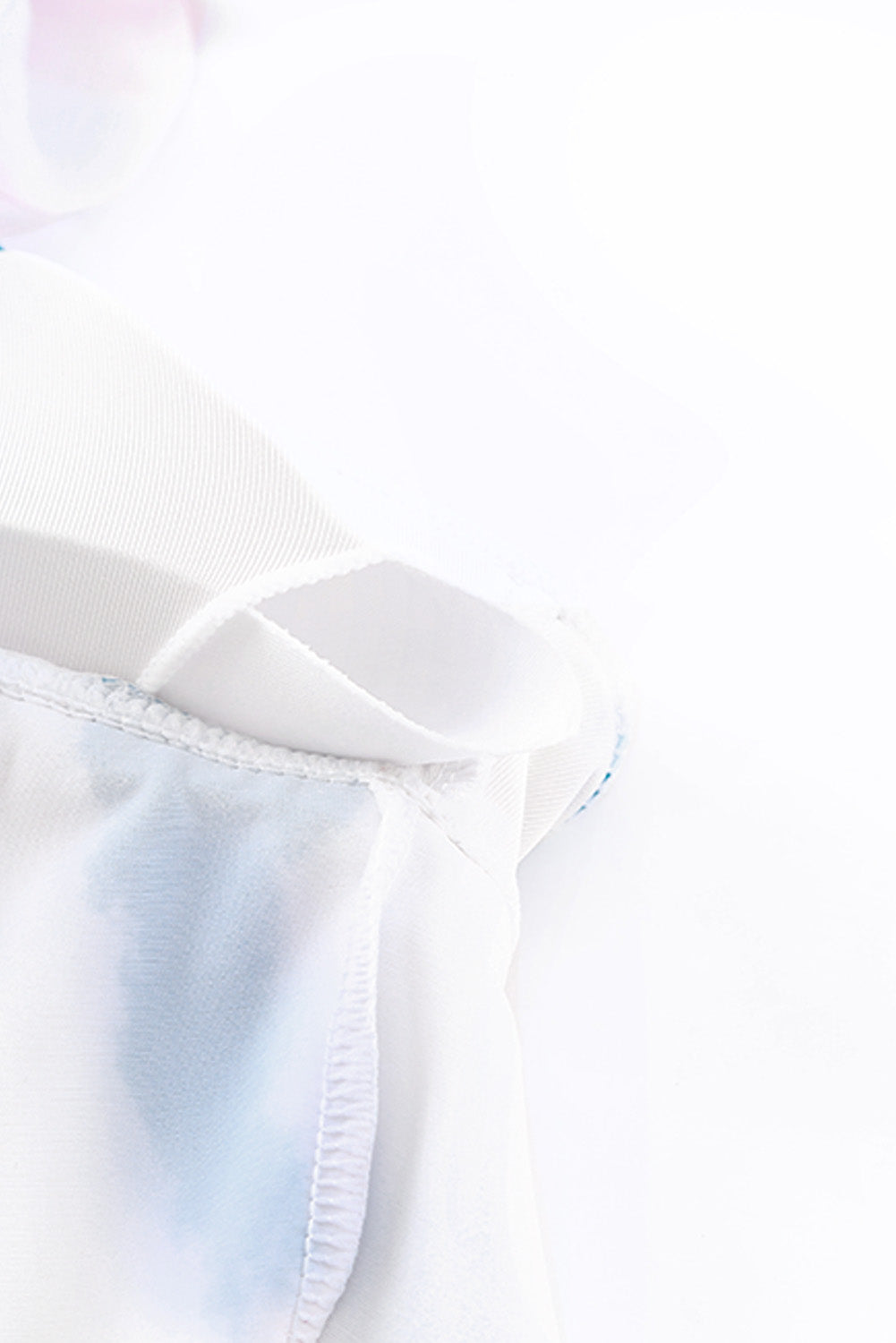 White Tie Dye Scoop Neck Ruffle Trim Two Piece Swimsuit Bikinis JT's Designer Fashion
