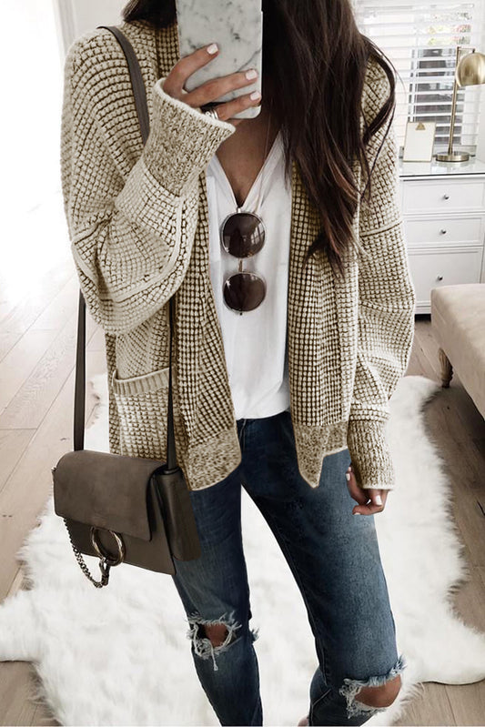 Apricot Chunky Waffle Knit Oversized Collar Cardigan Pre Order Sweaters & Cardigans JT's Designer Fashion