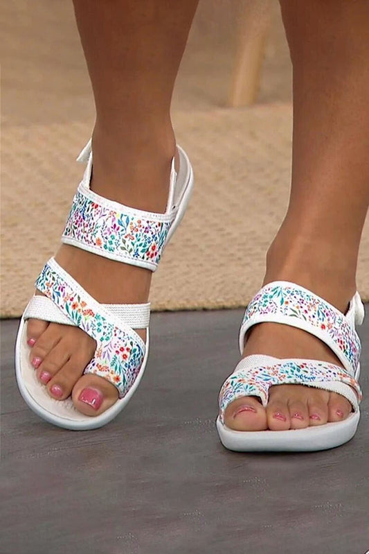 White Big Toe Fixed Floral Sandals Sandals JT's Designer Fashion