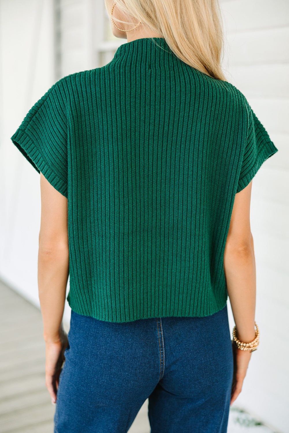Blackish Green Patch Pocket Ribbed Knit Short Sleeve Sweater Pre Order Sweaters & Cardigans JT's Designer Fashion