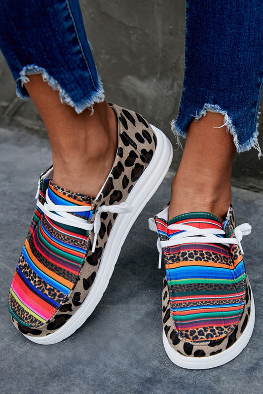 Serape Leopard Print Flat Slip-on Lace-up Shoes Women's Shoes JT's Designer Fashion
