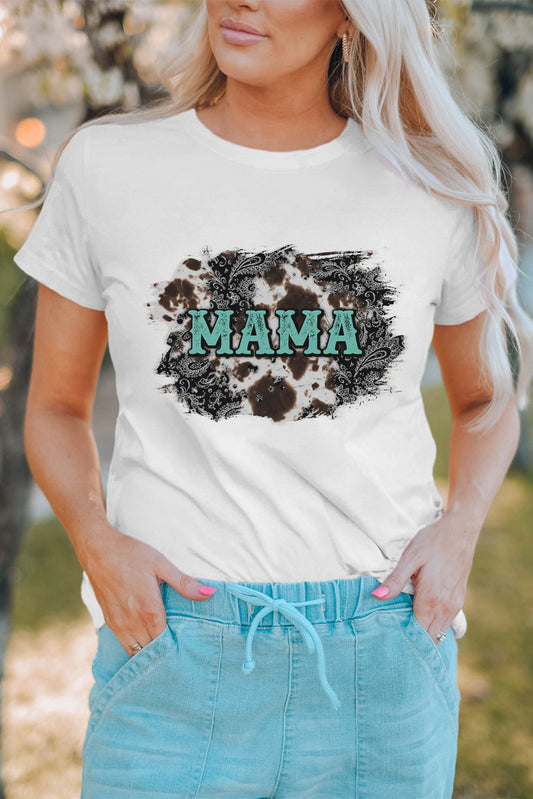 White Mama Cowhide Gift Graphic T Shirt White 95%Cotton+5%Elastane Graphic Tees JT's Designer Fashion