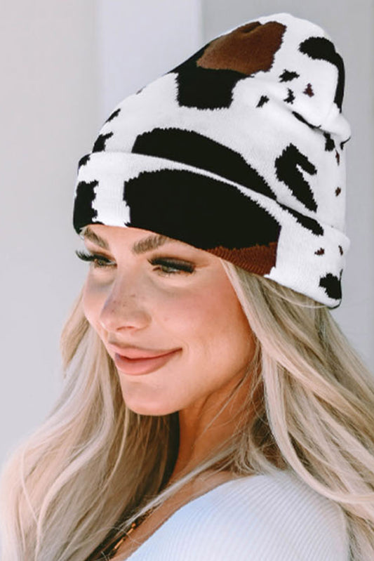 Black Cow Spots Printed Warm Beanie Hat Hats & Caps JT's Designer Fashion