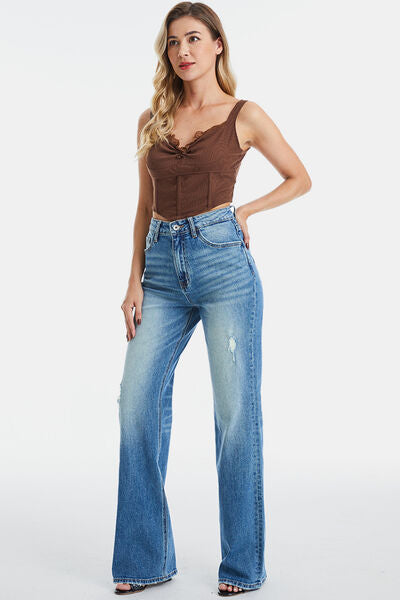 BAYEAS Full Size Ultra High-Waist Gradient Bootcut Jeans Jeans JT's Designer Fashion