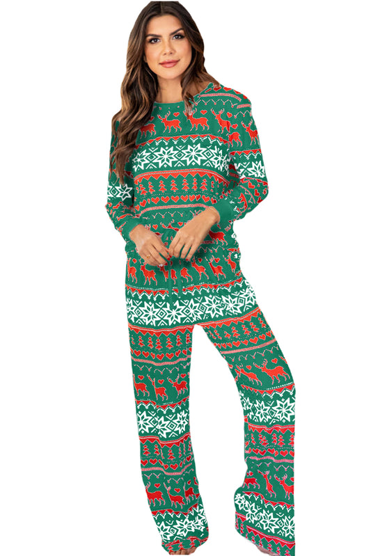Bright Green Christmas Print Pullover and Pants Lounge Set Loungewear JT's Designer Fashion