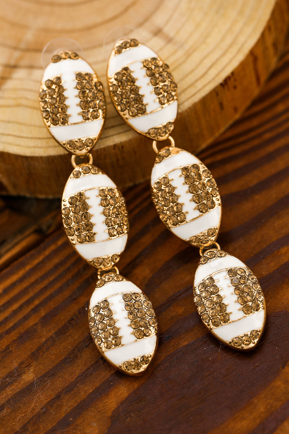 Chestnut Rugby Pattern Rhinestone Tiered Drop Earrings Jewelry JT's Designer Fashion