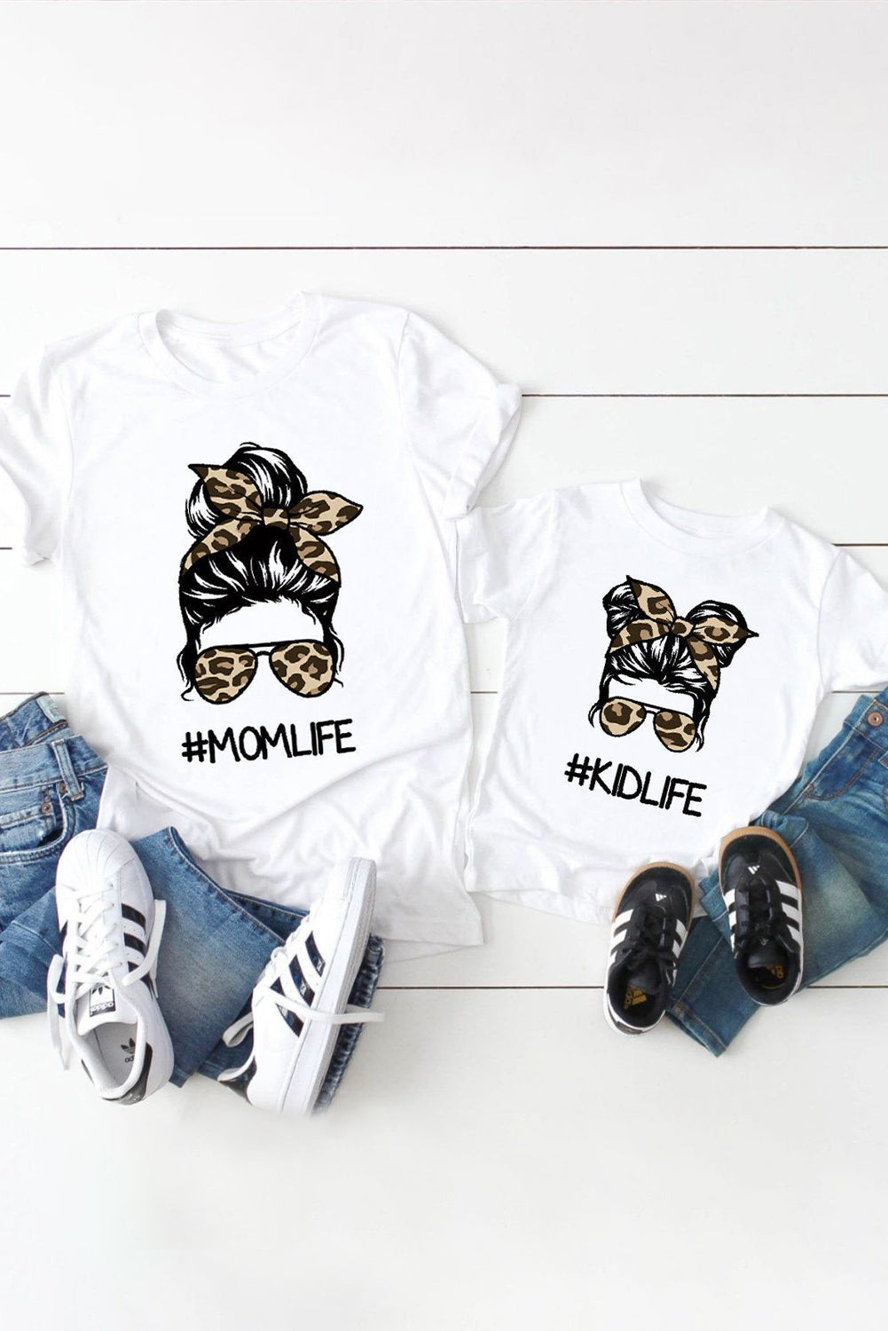 White Mom and Daughter Matching Kid Life T Shirt White 95%Polyester+5%Elastane Family T-shirts JT's Designer Fashion