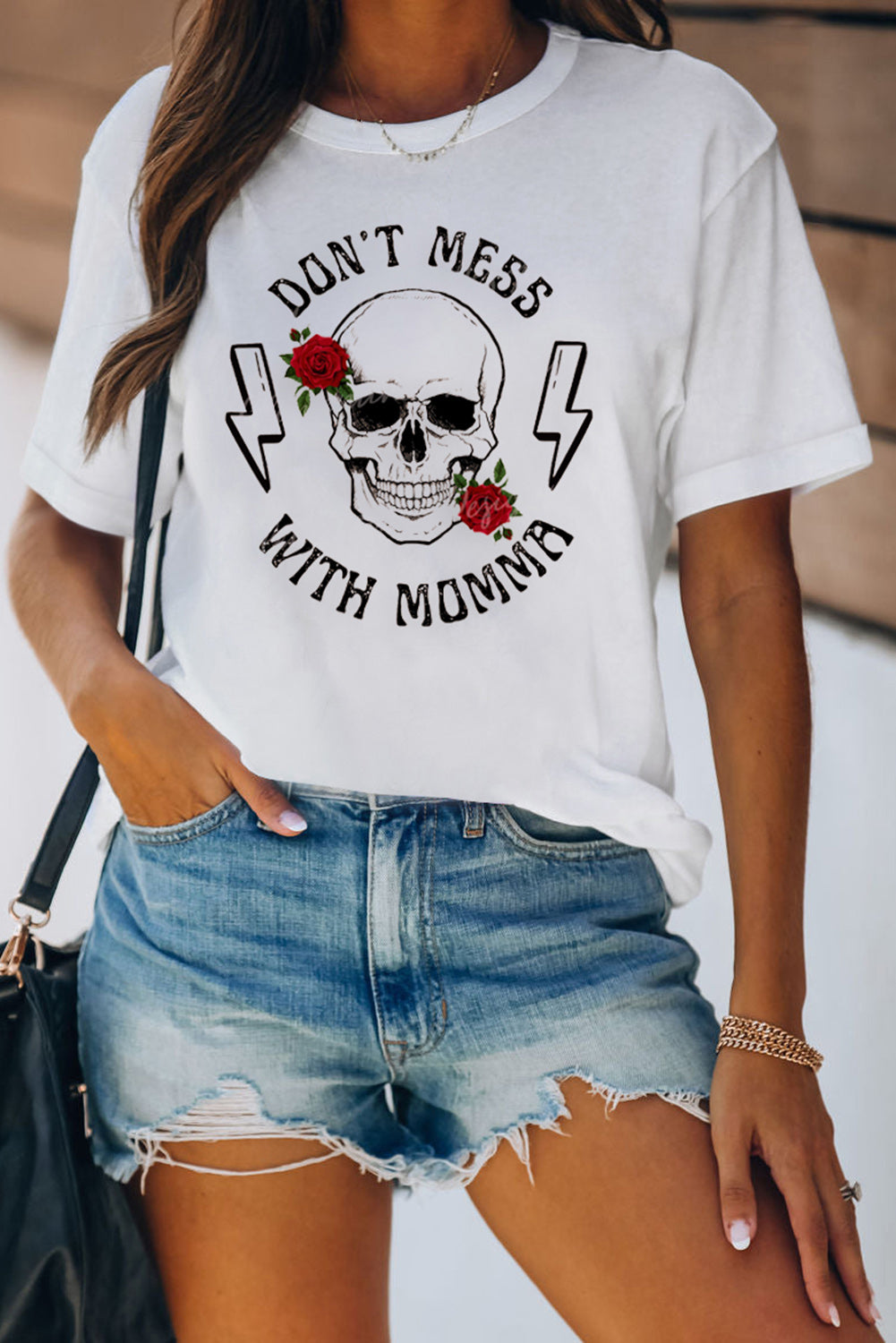 White DON'T MESS WITH MOMMA Graphic Tee White 95%Polyester+5%Spandex Graphic Tees JT's Designer Fashion