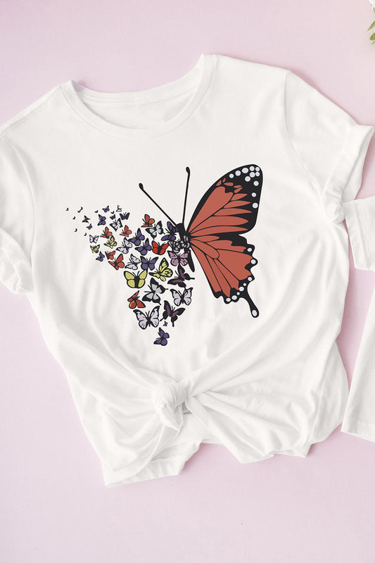 White Family Matching Butterfly Graphic Print Short Sleeve T Shirt White 95%Cotton+5%Elastane Family T-shirts JT's Designer Fashion
