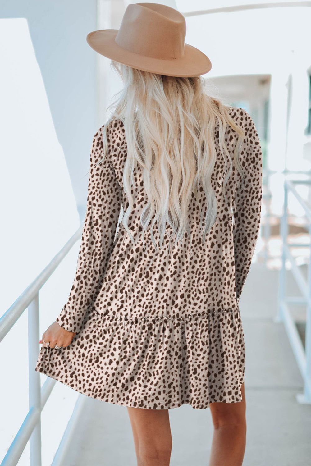 Leopard Animal Print Tiered Long Sleeve Dress Dresses JT's Designer Fashion