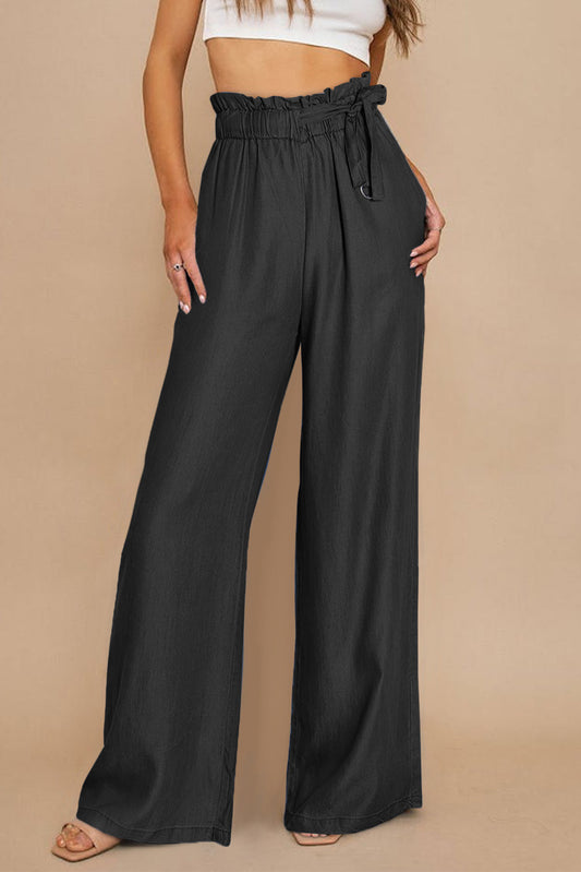 Black High Waist Pocketed Wide Leg Tencel Jeans Black 66.5%Lyocell+23.9%Polyester+8.2%Cotton+1.4%Elastane Jeans JT's Designer Fashion