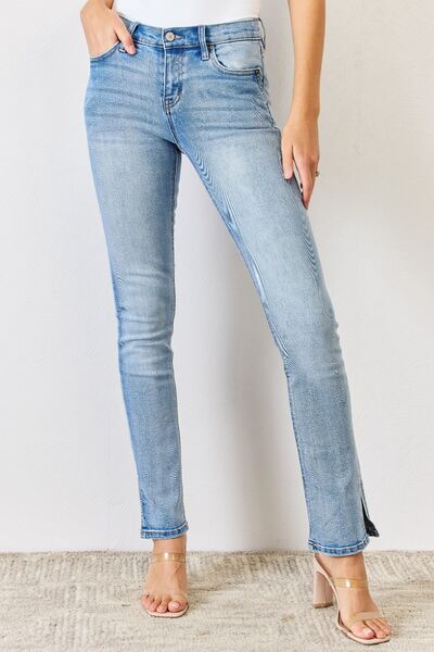 Kancan Full Size Mid Rise Y2K Slit Bootcut Jeans Medium Jeans JT's Designer Fashion