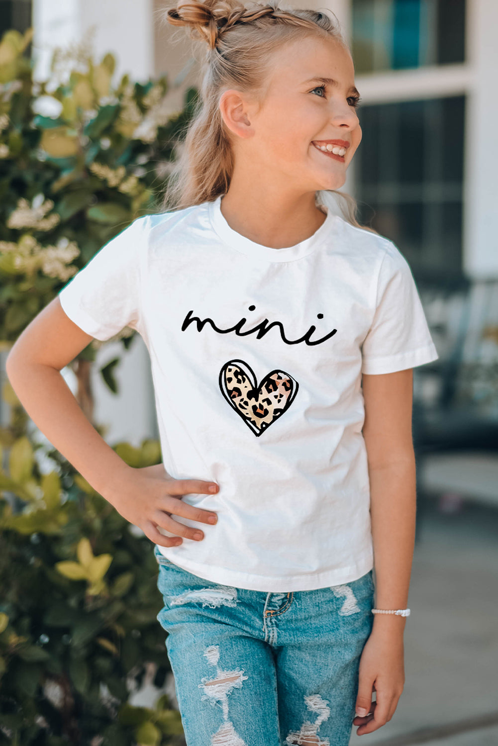 White Family Matching Girl's Mini Leopard Heart Print Short Sleeve Graphic Tee Family T-shirts JT's Designer Fashion