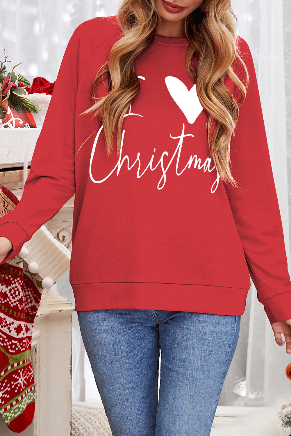 Fiery Red I Love Christmas Graphic Print Sweatshirt Graphic Sweatshirts JT's Designer Fashion