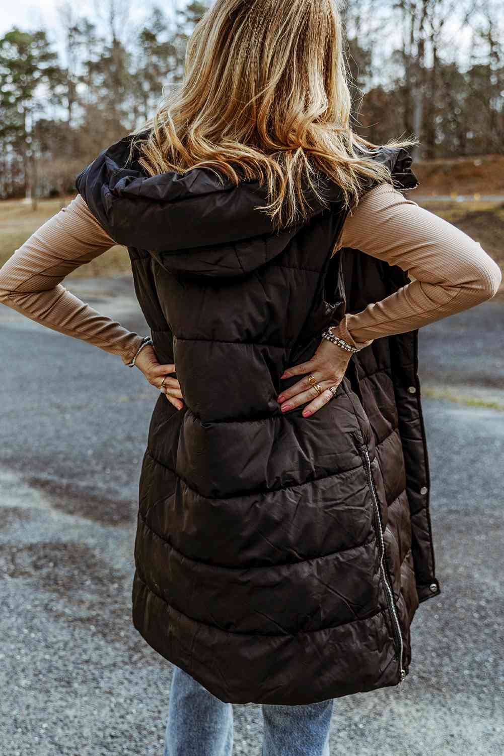 Longline Hooded Sleeveless Puffer Vest Coats & Jackets JT's Designer Fashion
