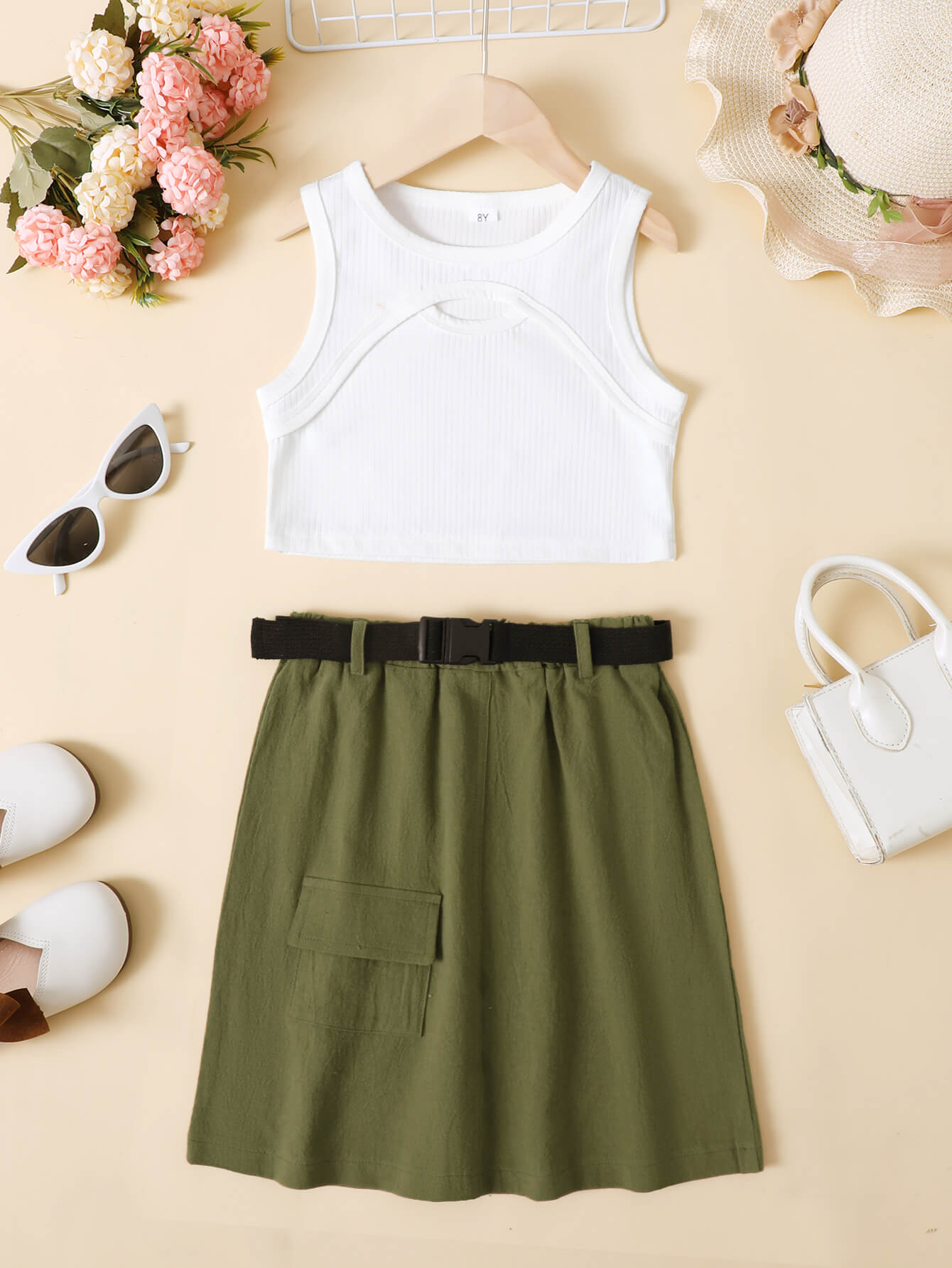 Girls Ribbed Tank and Skirt Set White Baby JT's Designer Fashion