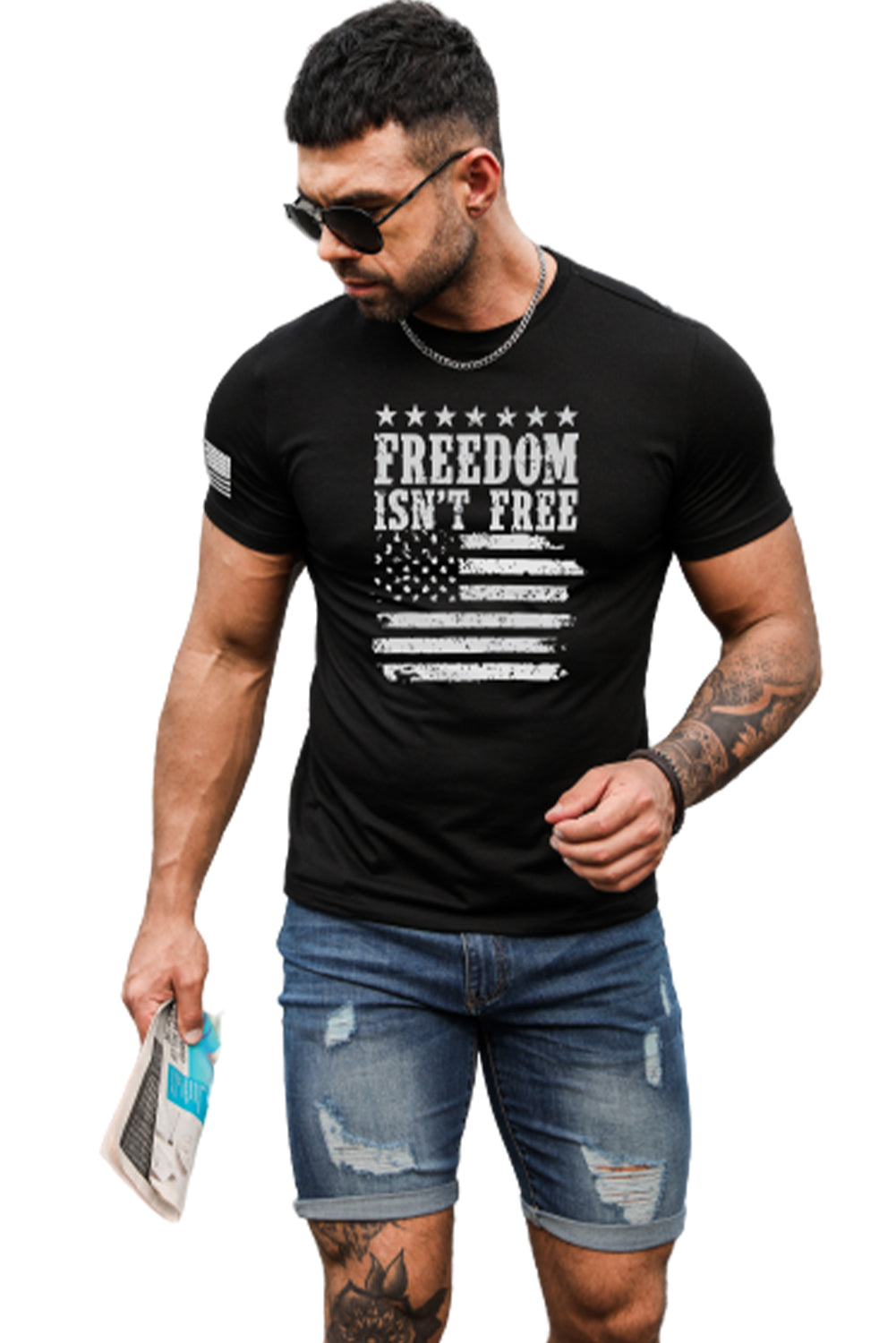 Black Mens Freedom Isnt Free Flag T-shirt Men's Tops JT's Designer Fashion