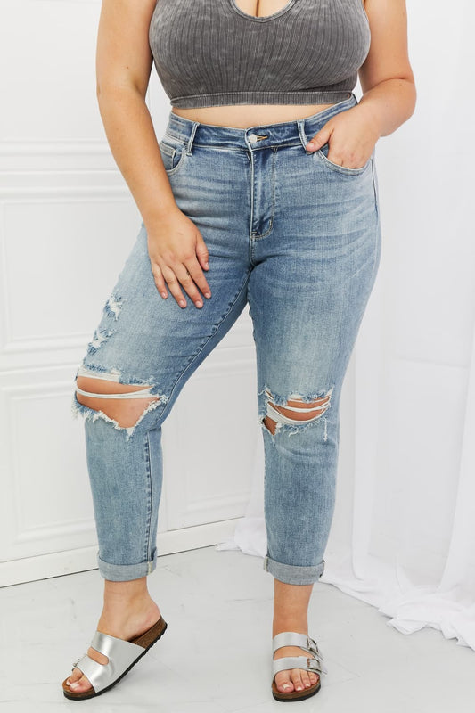 Judy Blue Malia Full Size Mid Rise Boyfriend Jeans Medium Jeans JT's Designer Fashion