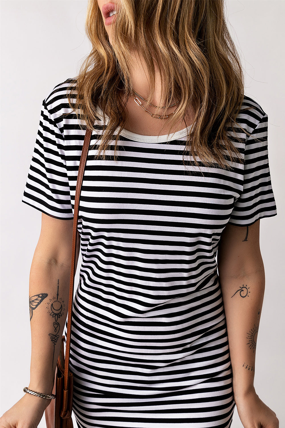 Striped Short Sleeve Midi T Shirt Dress T Shirt Dresses JT's Designer Fashion