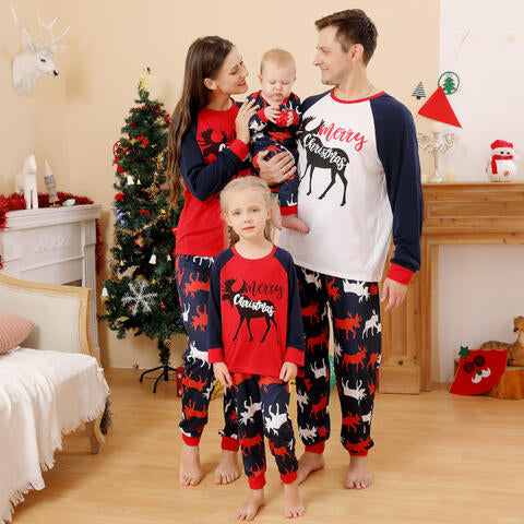 Women Merry Christmas Graphic Top and Reindeer Pants Set Pajamas JT's Designer Fashion